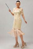 Albicocca con frange paillettes 1920s Flapper Dress con maniche corte