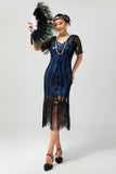 Albicocca con frange paillettes 1920s Flapper Dress con maniche corte