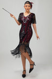 Sparkly Flapper nero dorato paillettes aderente frange abito anni 1920