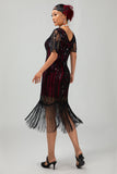Sparkly Flapper nero dorato paillettes aderente frange abito anni 1920