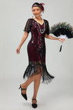 Flapper Borgogna paillettes aderente frangiato abito anni 1920