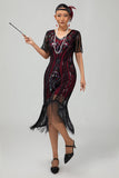 Sparkly Flapper nero dorato paillettes aderente frange abito anni 1920