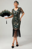 Albicocca con frange paillettes 1920s Flapper Dress con maniche corte