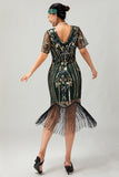 Albicocca con frange paillettes 1920s Flapper Dress con maniche corte