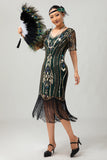 Albicocca con frange paillettes 1920s Flapper Dress con maniche corte