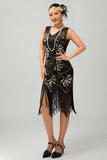 Rosso dorato paillettes 1920s V scollo a V Flapper Dress con tasles