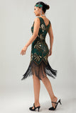 Verde dorato paillettes scollo a V Bodycon 1920s Flapper Dress con Tassles