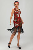 Verde dorato paillettes scollo a V Bodycon 1920s Flapper Dress con Tassles
