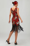 Verde dorato paillettes scollo a V Bodycon 1920s Flapper Dress con Tassles