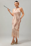 Champagne paillettes capestro frangia 1920s abito con 5 pezzi accessori Set