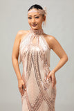 Champagne paillettes capestro frangia 1920s abito con 5 pezzi accessori Set