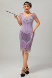 Abito corto anni 1920 con paillettes Gatsby argento nero con frange