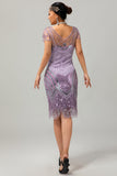Abito corto anni 1920 con paillettes Gatsby argento nero con frange
