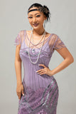 Sparkly viola perline scollo a V abito corto anni 1920 con paillettes
