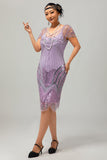 Sparkly viola perline scollo a V abito corto anni 1920 con paillettes