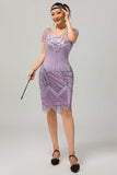 Sparkly viola perline scollo a V abito corto anni 1920 con paillettes