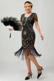 Gatsby nero rosso scoop frange Bodycon1920s abito con paillettes