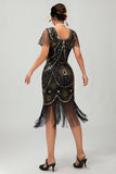 Gatsby nero rosso scoop frange Bodycon1920s abito con paillettes