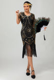 Gatsby nero rosso scoop frange Bodycon1920s abito con paillettes