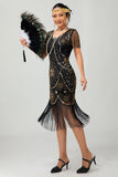 Gatsby nero rosso scoop frange Bodycon1920s abito con paillettes