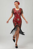paillettes con frange scollo rotondo nero rosso 1920s abito con 5 pezzi set di accessori