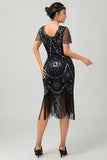 Gatsby nero rosso scoop frange Bodycon1920s abito con paillettes