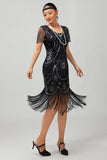 Gatsby nero rosso scoop frange Bodycon1920s abito con paillettes
