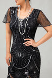 Gatsby nero rosso scoop frange Bodycon1920s abito con paillettes