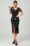 Gatsby nero rosso scoop frange Bodycon1920s abito con paillettes