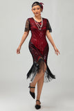 Nero dorato paillettes Aderente 1920s Flapper Dress con Tassles