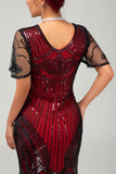 Nero dorato paillettes Aderente 1920s Flapper Dress con Tassles