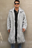 Bianco Grigio Lungo Frontale Aperto Polo Collo Cappotto di Pelliccia