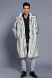 Bianco Grigio Lungo Frontale Aperto Polo Collo Cappotto di Pelliccia