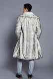 Bianco Grigio Lungo Frontale Aperto Polo Collo Cappotto di Pelliccia