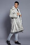 Bianco Grigio Lungo Frontale Aperto Polo Collo Cappotto di Pelliccia