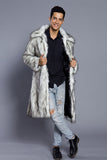 Bianco Grigio Lungo Frontale Aperto Polo Collo Cappotto di Pelliccia