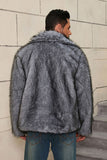 Cappotto da uomo corto in pelliccia sintetica grigio