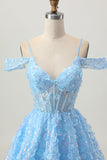 Sparkly paillettes blu A-Line Cold Shoulder Mini Abiti Da Cocktail con schiena scoperta