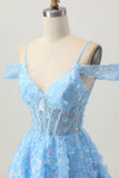 Sparkly paillettes blu A-Line Cold Shoulder Mini Abiti Da Cocktail con schiena scoperta