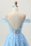 Sparkly paillettes blu A-Line Cold Shoulder Mini Abiti Da Cocktail con schiena scoperta