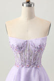 Sparkly A Line senza spalline paillettes Lace Up Back Mini Lilac Abiti Da Cocktail con perline