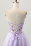 Sparkly A Line senza spalline paillettes Lace Up Back Mini Lilac Abiti Da Cocktail con perline