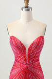Sparkly Red Beaded corto stretto Abiti Da Cocktail con fessura