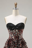 Corsetto da ballo a linea, A A-Line Leopardo marrone, abito da ballo lungo a livelli con volant