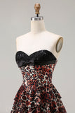Corsetto da ballo a linea, A A-Line Leopardo marrone, abito da ballo lungo a livelli con volant