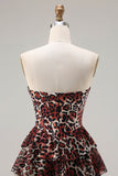 Corsetto da ballo a linea, A A-Line Leopardo marrone, abito da ballo lungo a livelli con volant