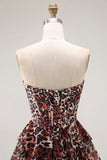Leopardo marrone una linea Sweetheart Tiered abito da ballo lungo con volant