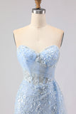 Corsetto Blue Mermaid Sweetheart con perline e paillettes Abito lungo da cerimonia con fessura