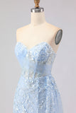 Corsetto Blue Mermaid Sweetheart con perline e paillettes Abito lungo da cerimonia con fessura