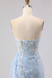 Corsetto Blue Mermaid Sweetheart con perline e paillettes Abito lungo da cerimonia con fessura